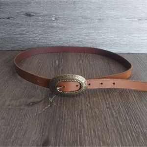 American Eagle Outfitters Brown Leather Skinny Belt Oval Buckle XS/S